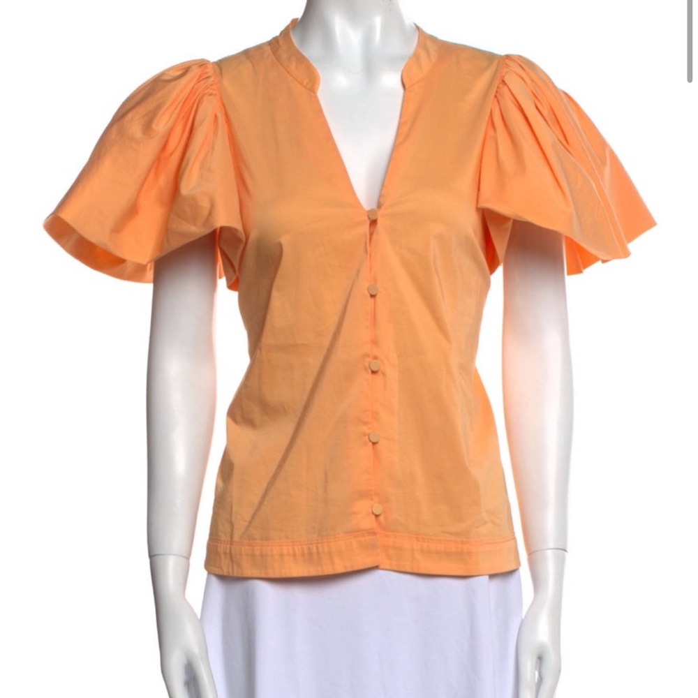 Jonathan Simkhai Orange Puff Sleeve Blouse
